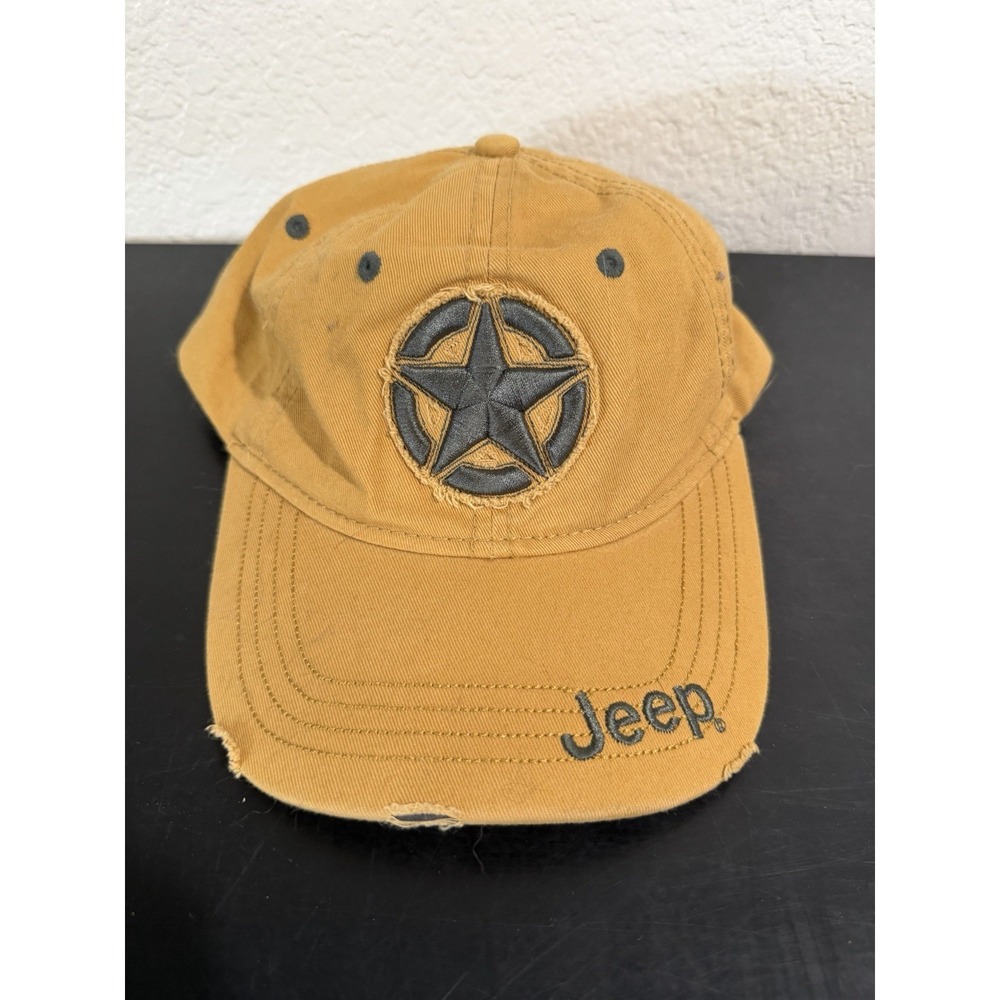 JEEP‎ brand lightly distressed yellow strap back hat cap, OS